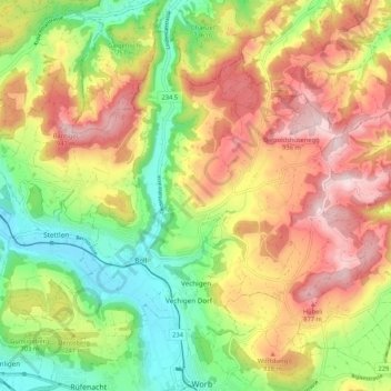 Vechigen topographic map, elevation, terrain