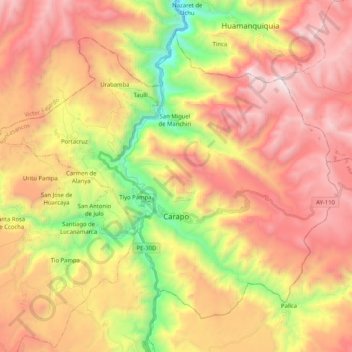 Carapo topographic map, elevation, terrain