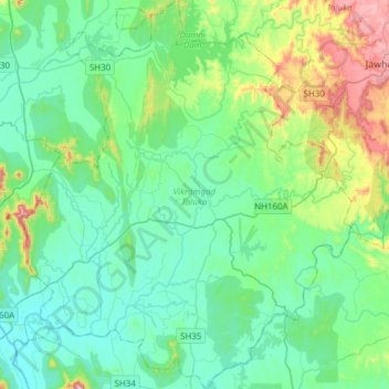 Vikramgad Taluka topographic map, elevation, terrain