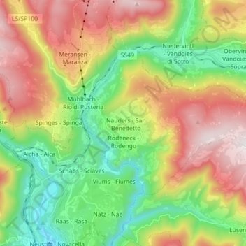 Rodeneck - Rodengo topographic map, elevation, terrain