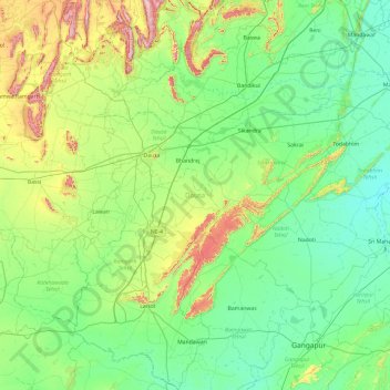Dausa District topographic map, elevation, terrain