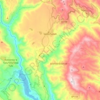Sàdili/Sadali topographic map, elevation, terrain
