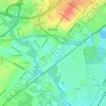 Hillside topographic map, elevation, terrain