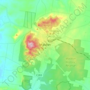 Maldon topographic map, elevation, terrain