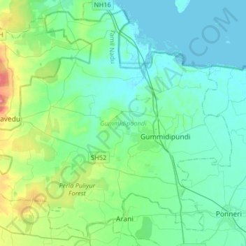 Gummidipoondi topographic map, elevation, terrain