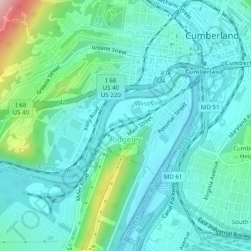 Ridgeley topographic map, elevation, terrain