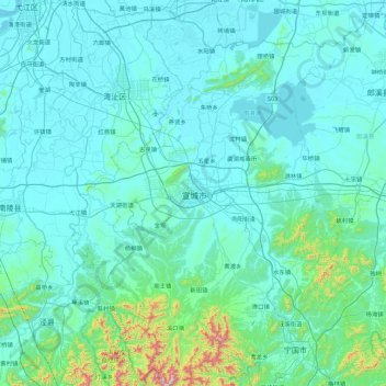 Xuanzhou District topographic map, elevation, terrain