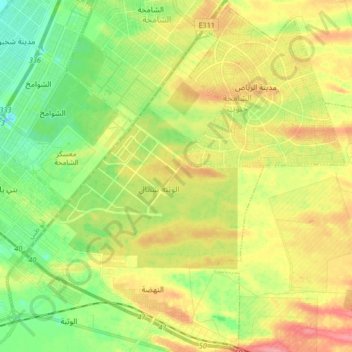 Al Nahdah topographic map, elevation, terrain