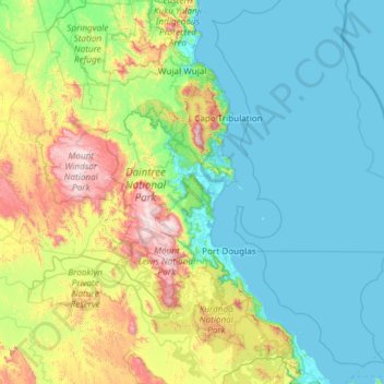 Douglas Shire topographic map, elevation, terrain
