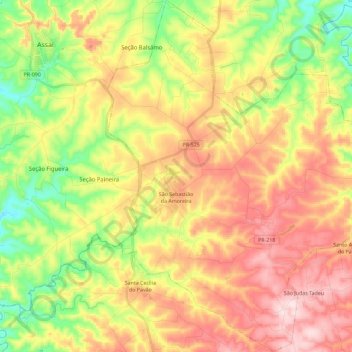 São Sebastião da Amoreira topographic map, elevation, terrain