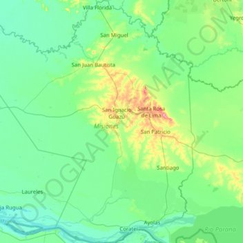 Misiones topographic map, elevation, terrain