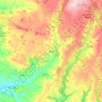 Vabre-Tizac topographic map, elevation, terrain