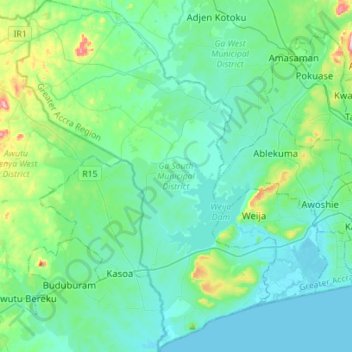Ga South Municipal District topographic map, elevation, terrain
