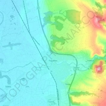 Paracin topographic map, elevation, terrain