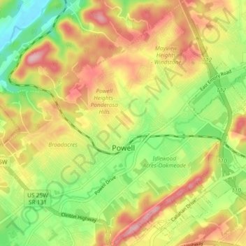 Powell topographic map, elevation, terrain