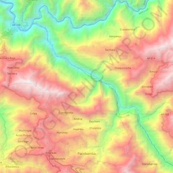 Pacobamba topographic map, elevation, terrain