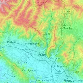 Prato topographic map, elevation, terrain
