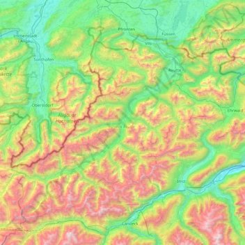 Bezirk Reutte topographic map, elevation, terrain