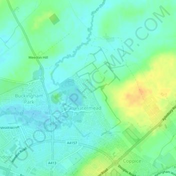 Watermead topographic map, elevation, terrain