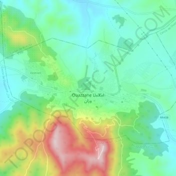 Ouazzane topographic map, elevation, terrain