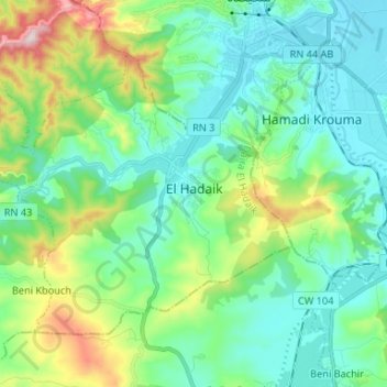 El Hadaik topographic map, elevation, terrain