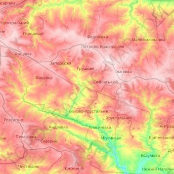 Хрустальненська міська громада topographic map, elevation, terrain