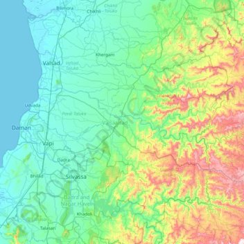 Valsad topographic map, elevation, terrain