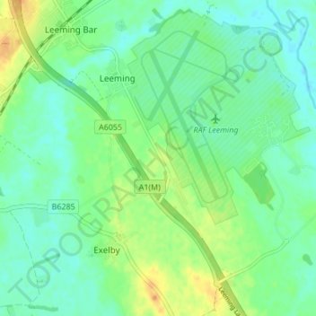 Exelby, Leeming and Londonderry topographic map, elevation, terrain