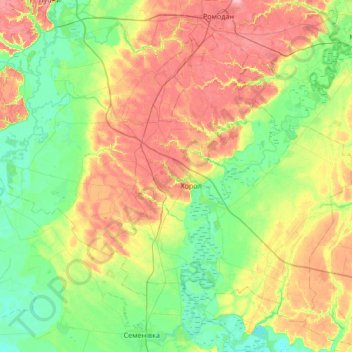 Хорольська міська громада topographic map, elevation, terrain