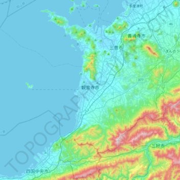 Kan-onji topographic map, elevation, terrain