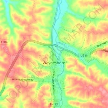 Waynesboro topographic map, elevation, terrain