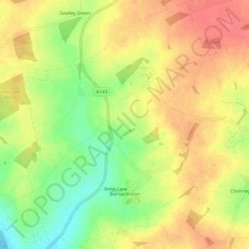 Barnardiston topographic map, elevation, terrain