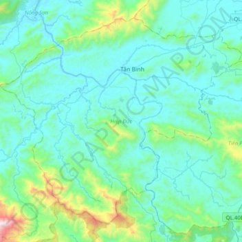 Hiệp Đức District topographic map, elevation, terrain