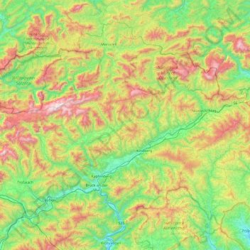 Bezirk Bruck-Mürzzuschlag topographic map, elevation, terrain