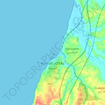 Asilah topographic map, elevation, terrain