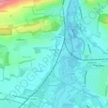 Artington topographic map, elevation, terrain