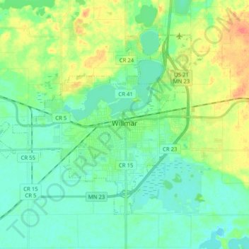 Willmar topographic map, elevation, terrain