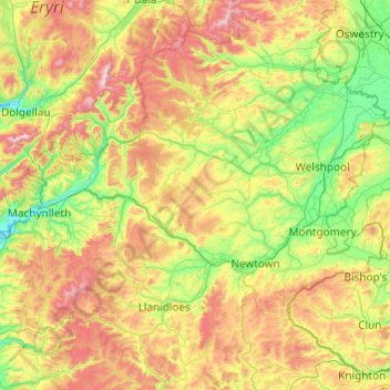 VC47 Montgomeryshire topographic map, elevation, terrain