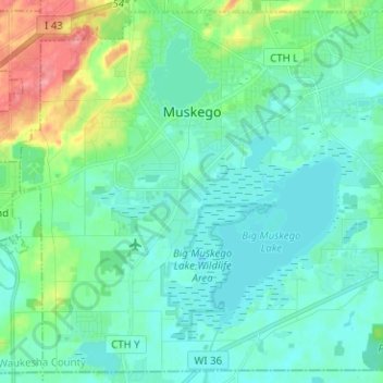 Muskego topographic map, elevation, terrain