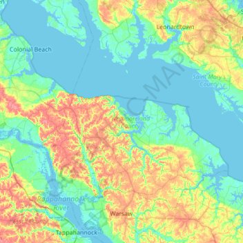 Westmoreland County topographic map, elevation, terrain