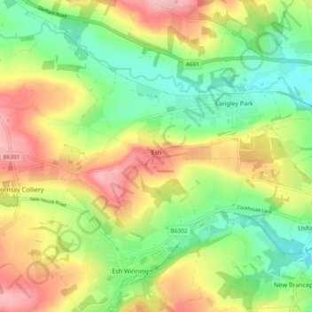 Esh topographic map, elevation, terrain