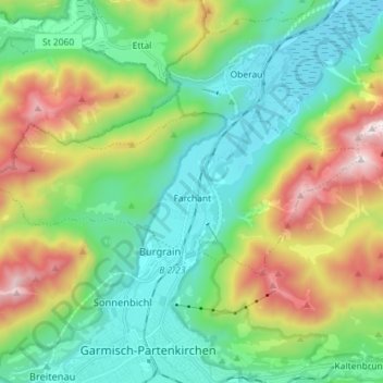 Farchant topographic map, elevation, terrain