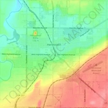 Hermiston topographic map, elevation, terrain