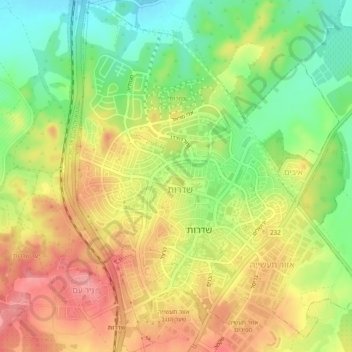 Sderot topographic map, elevation, terrain