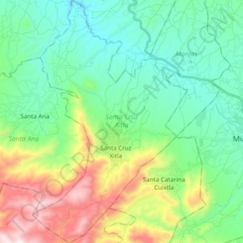 Santa Cruz Xitla topographic map, elevation, terrain
