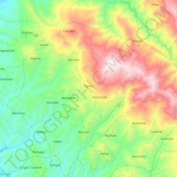 Gjinar topographic map, elevation, terrain