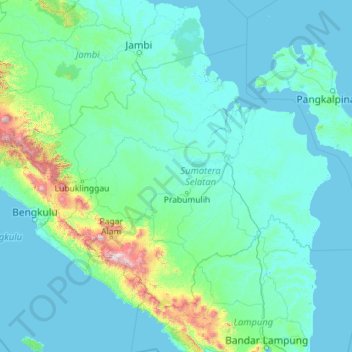 South Sumatra topographic map, elevation, terrain