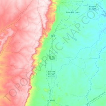 Ipu topographic map, elevation, terrain