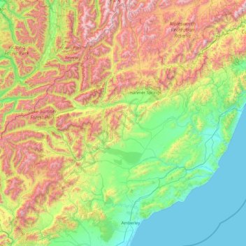 Hurunui District topographic map, elevation, terrain