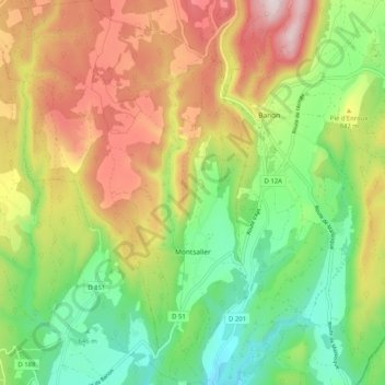 Montsalier topographic map, elevation, terrain